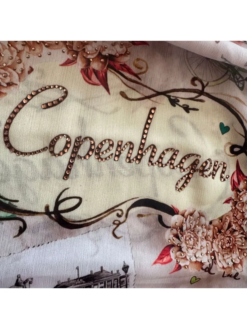 NWT Copenhagen Denmark Illustrated Souvenir Scarf Landmark Print Oversized Huge